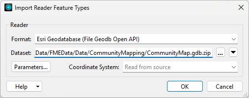 Import Reader Feature Types dialog